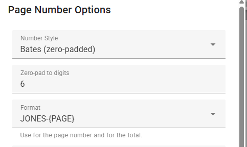 setting up a Bates page number styles
